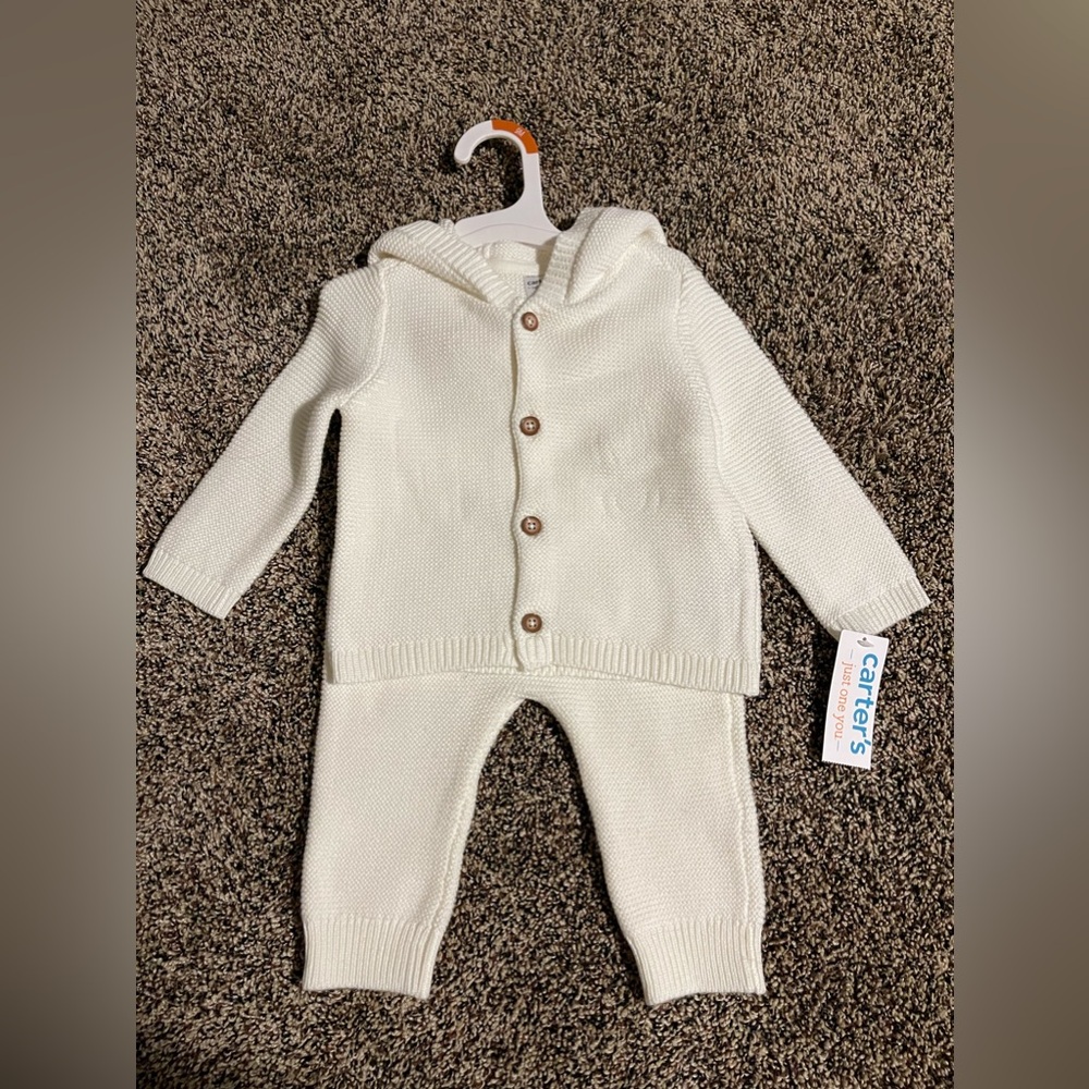 NWT- 9 Months- Cream knitted pants with sweater.